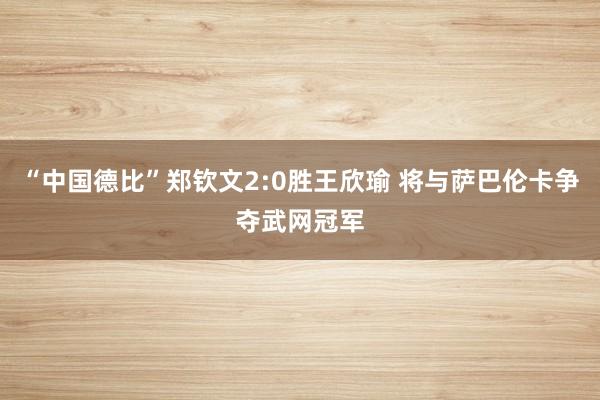 “中国德比”郑钦文2:0胜王欣瑜 将与萨巴伦卡争夺武网冠军